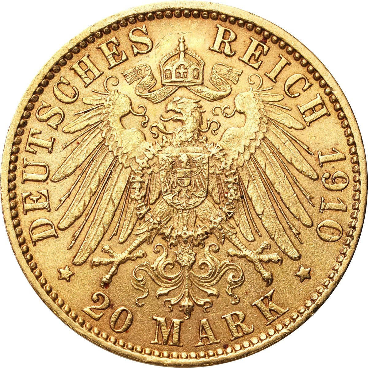 Niemcy, Prusy. Wilhelm II. 20 Marek 1910 J, Hamburg - RZADSZE